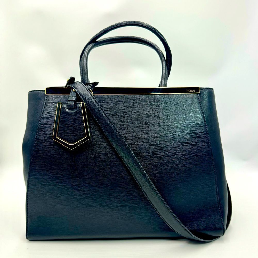 Fendi Medium Black Leather Sac 2Jours Top Handle 2way Tote Bag Preloved Purse